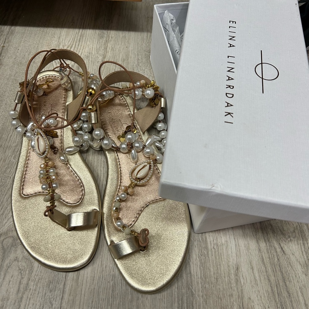 Brand new in box Elina linardaki frutti del mare gold gladiator sandals size 41